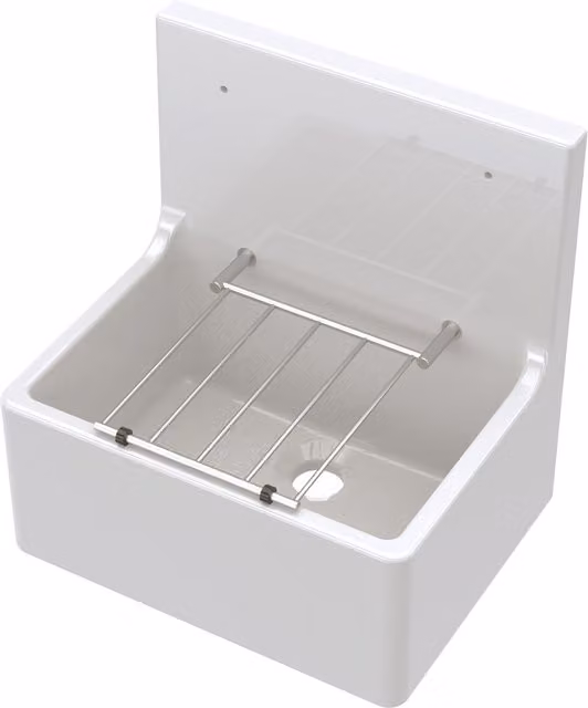 Balterley White Ceramic Single Bowl Cleaner Sink with Grill, W: 51.5 cm, D: 53.5 cm, H: 39.3 cm