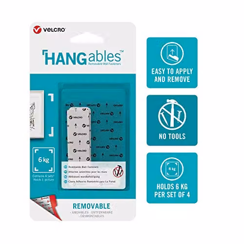 VELCRO Brand HANGables Removable Picture Hanging Corners, White, Set of 4, Holds up to 6kg
