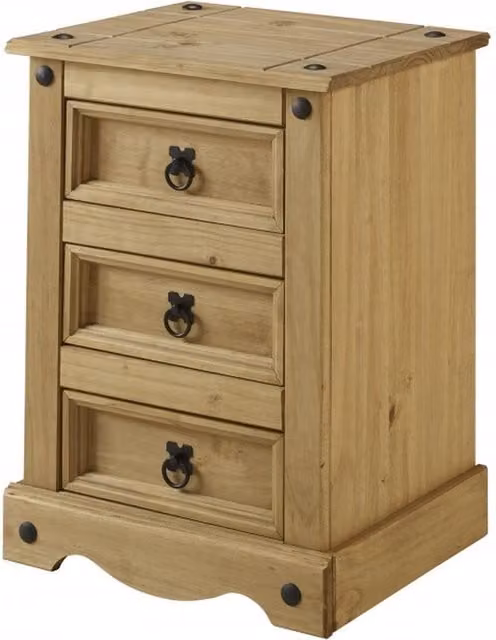 Mercers Furniture Corona Medium 3 Drawer Bedside Cabinet in Brown Waxed Rustic Solid Pine Wood