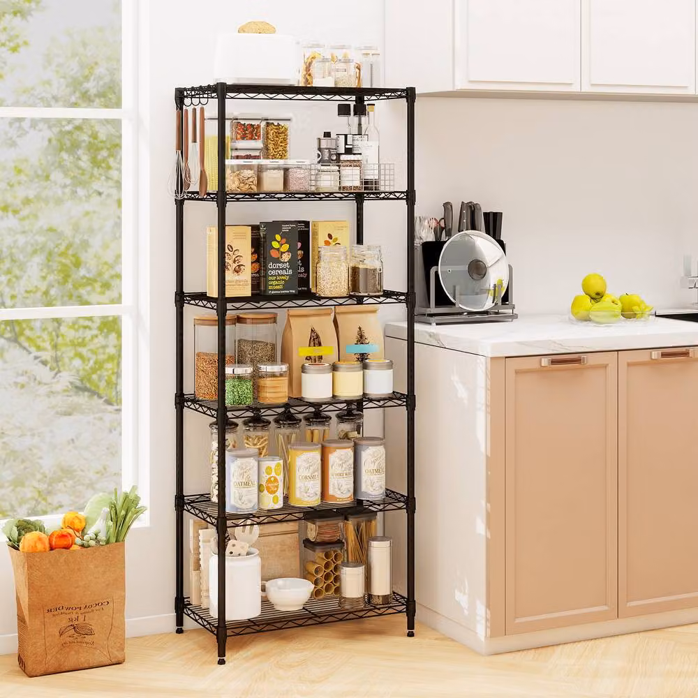 Costway 6-Tier Adjustable Metal Wire Shelving Unit in Matt Black – 3