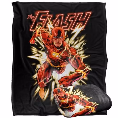 LOGOVISION Justice League Flash Glow Super Soft Silky Touch Fleece Throw Blanket, Multicolour, W: 127.0 cm, H: 152.4 cm