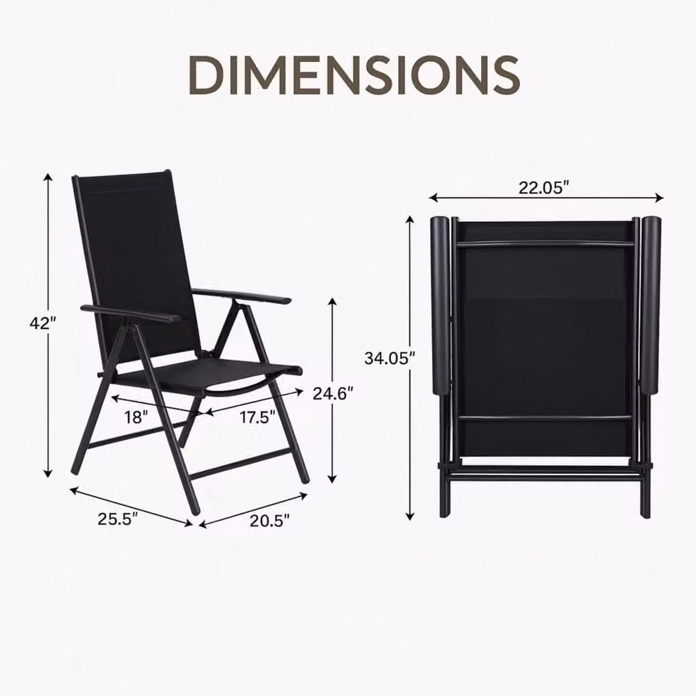 Kelvenix Black Folding Garden Reclining Chair with Armrests – 2