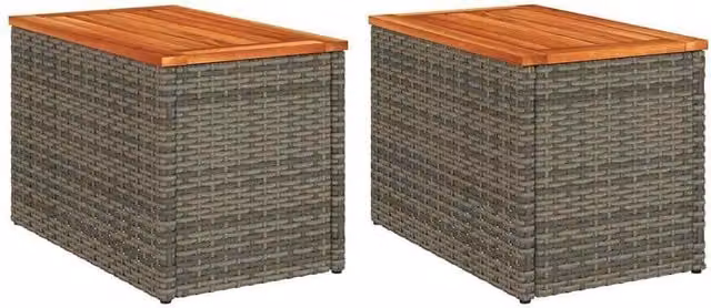 Berkfield Home Garden Side Tables, 2 Piece Set in Grey Poly Rattan and Solid Wood, W/D/H: 55 x 34 x 37 cm