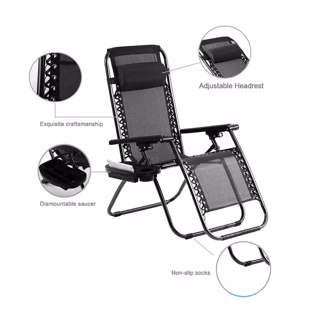 FORGEVIO Black Folding Sun Lounger Recliner Chair for Garden and Terrace – 4