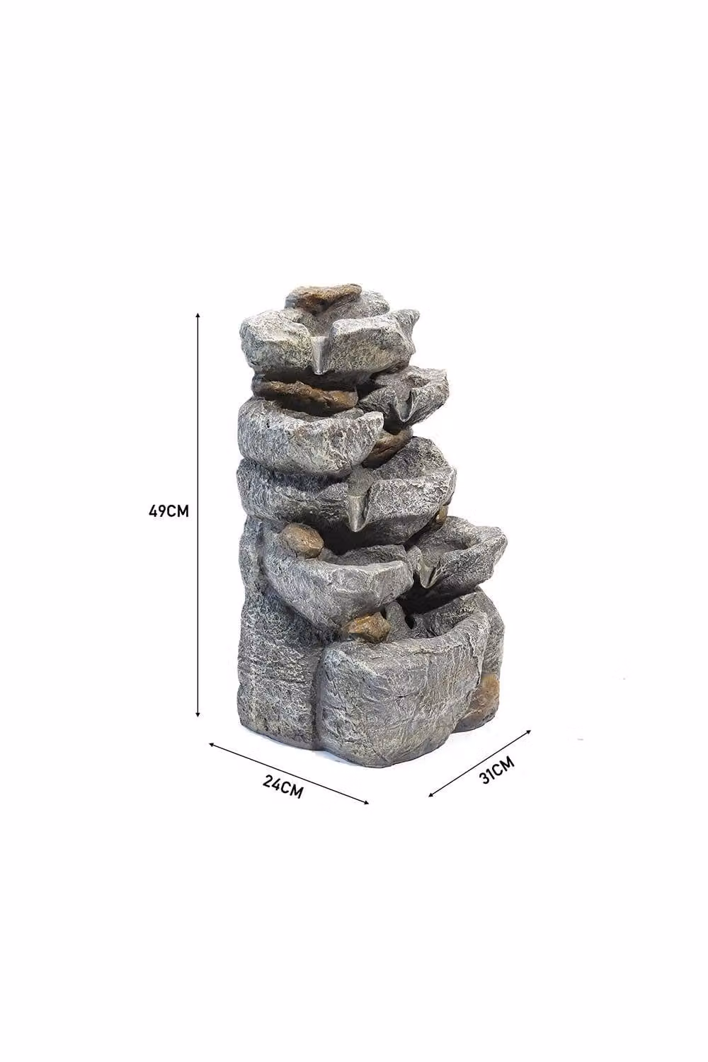 Garden Sanctuary Cascade Electric LED Waterfall Outdoor Water Fountain in Grey Stone, W/D/H: 49 x 31 x 24 cm – 3