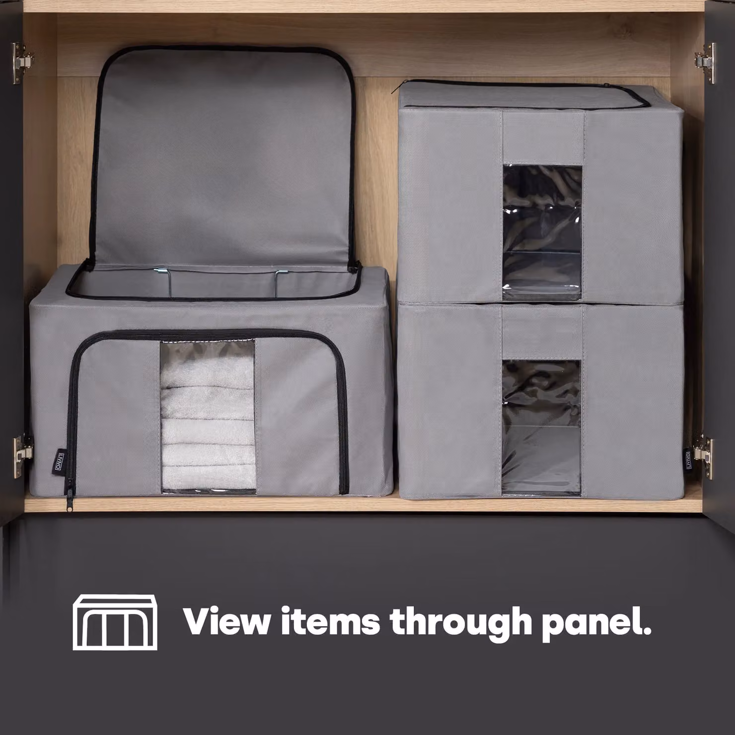 LIVIVO Set of 3 Grey Fabric Storage Bags for Bedding and Clothes, Foldable Underbed Organisers – 10