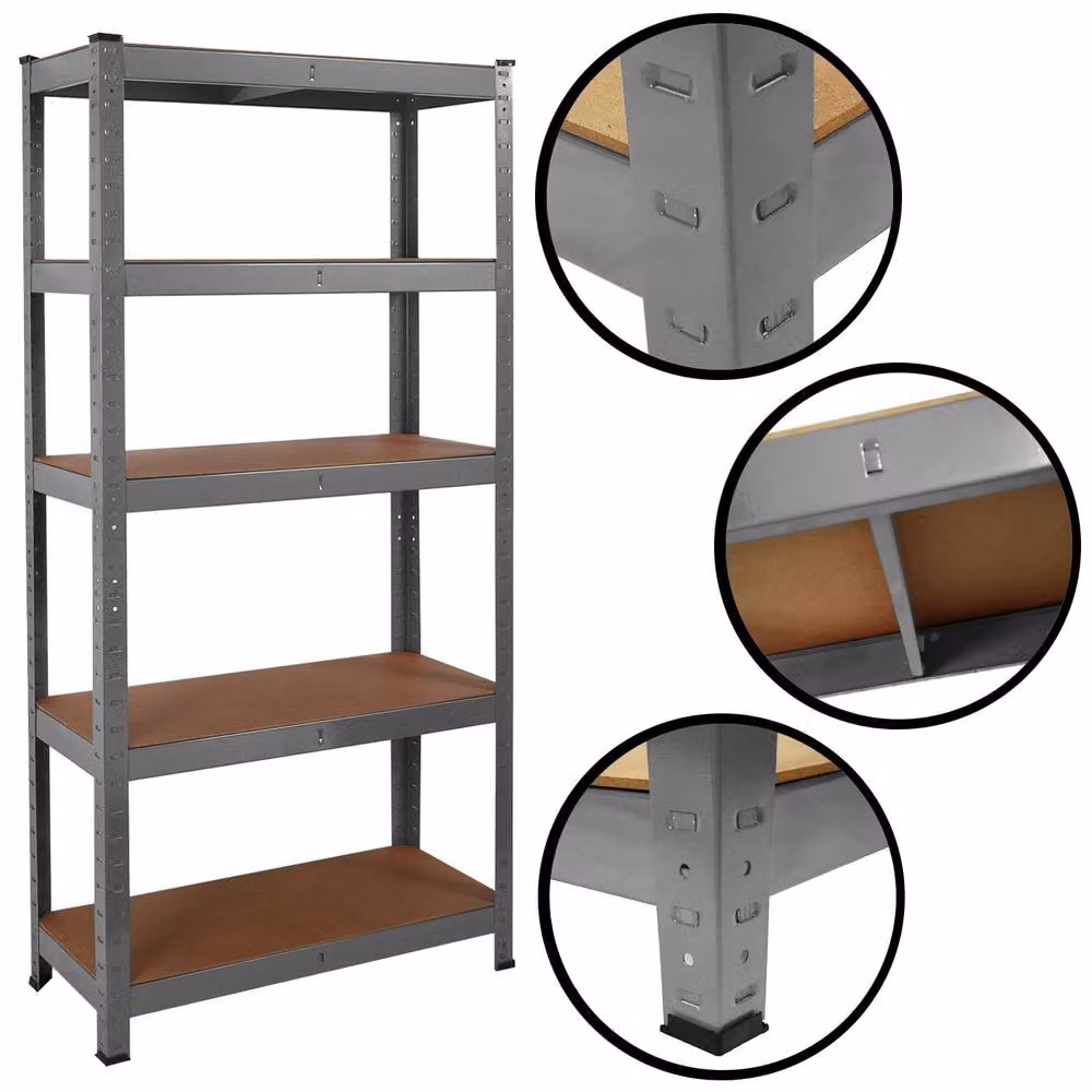 House of Home 5 Tier Heavy Duty Steel Garage Storage Racking Shelving, Grey – 4