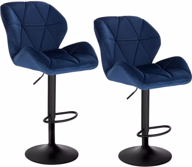 SPETLEK Set of 2 Blue Velvet Modern Upholstered Bar Stools