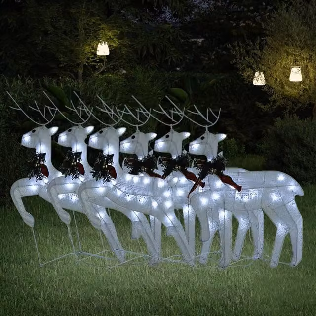 Berkfield Home Christmas Reindeers, 6 Piece White LED Set – 1