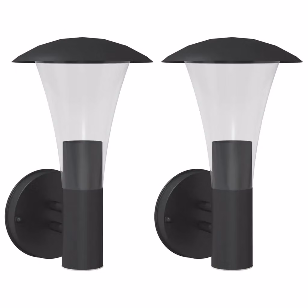 Berkfield Home Modern Black Stainless Steel Outdoor Wall Lights, 2 Pack – 2