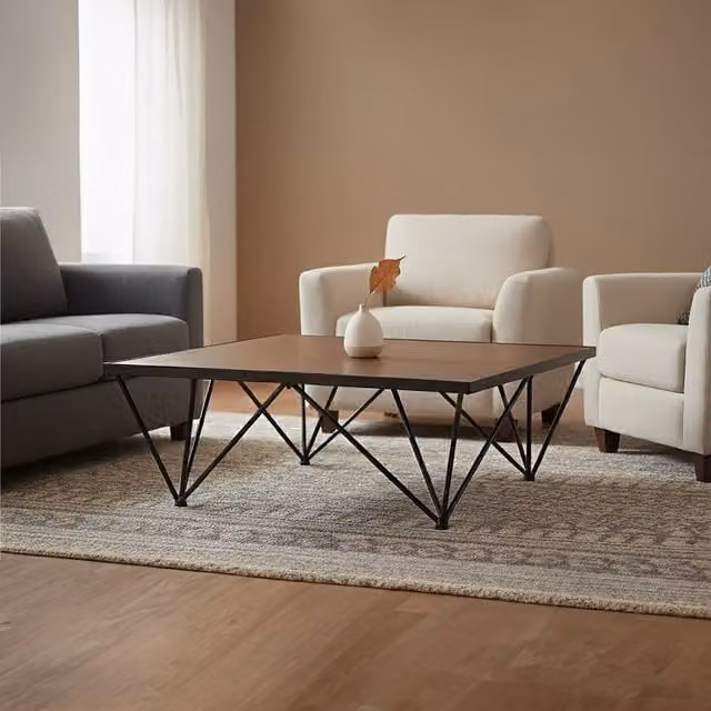 Interiors by Premier Orsina Square Coffee Table in Brown Wood and Black Metal