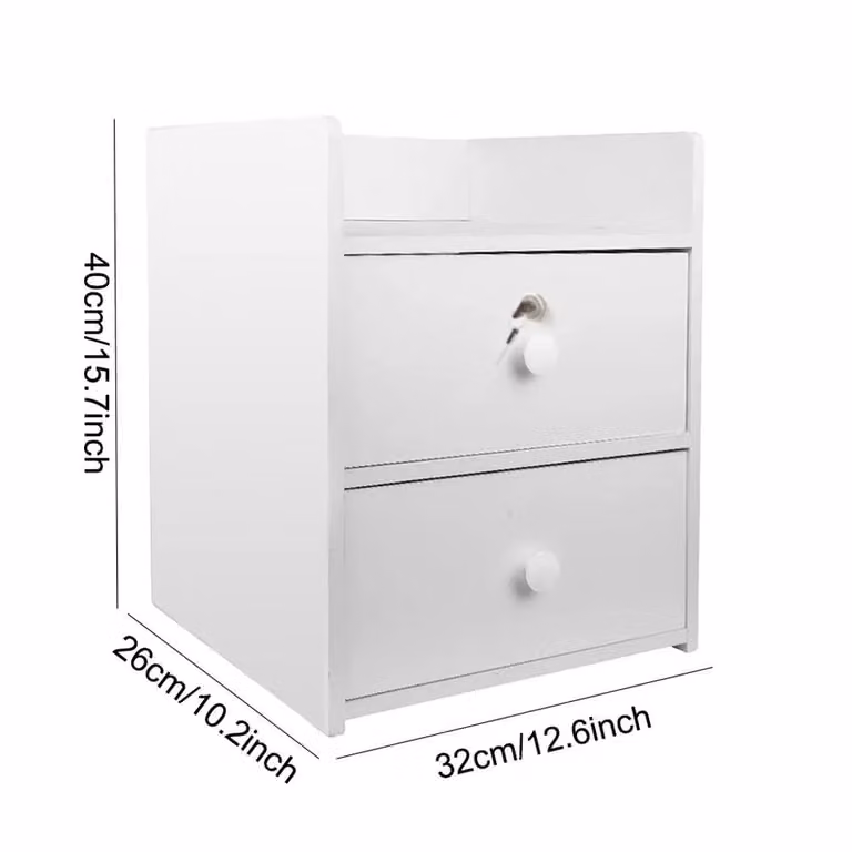 Ventryn Modern White Wooden Bedside Cabinet with 3 Drawers and Silver Accents