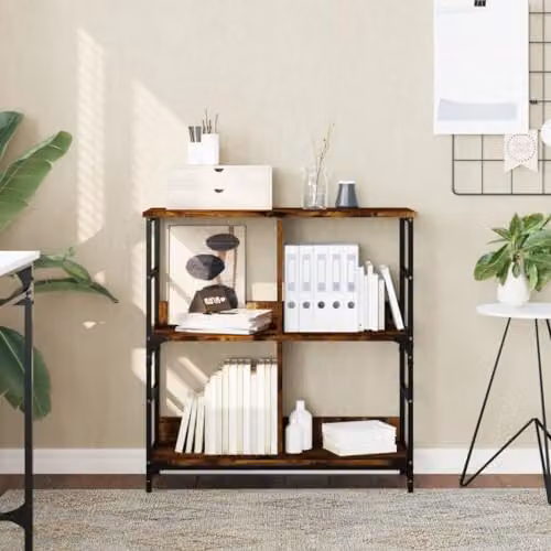 vidaXL Industrial Bookshelf in Smoked Oak, W/D/H: 78.5 x 33 x 82 cm – 2
