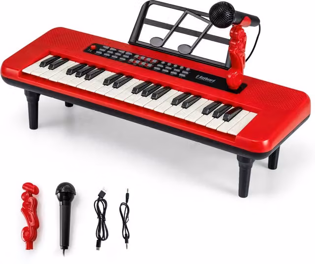 Costway Compact 37 Key Kids Piano Toy Keyboard with Microphone in Red