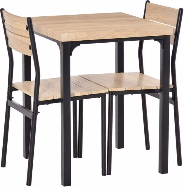 KORVIXA 3 Piece Compact Dining Set with Square Wood Table and 2 Chairs in Brown, W/D/H: 100 x 100 x 100 cm