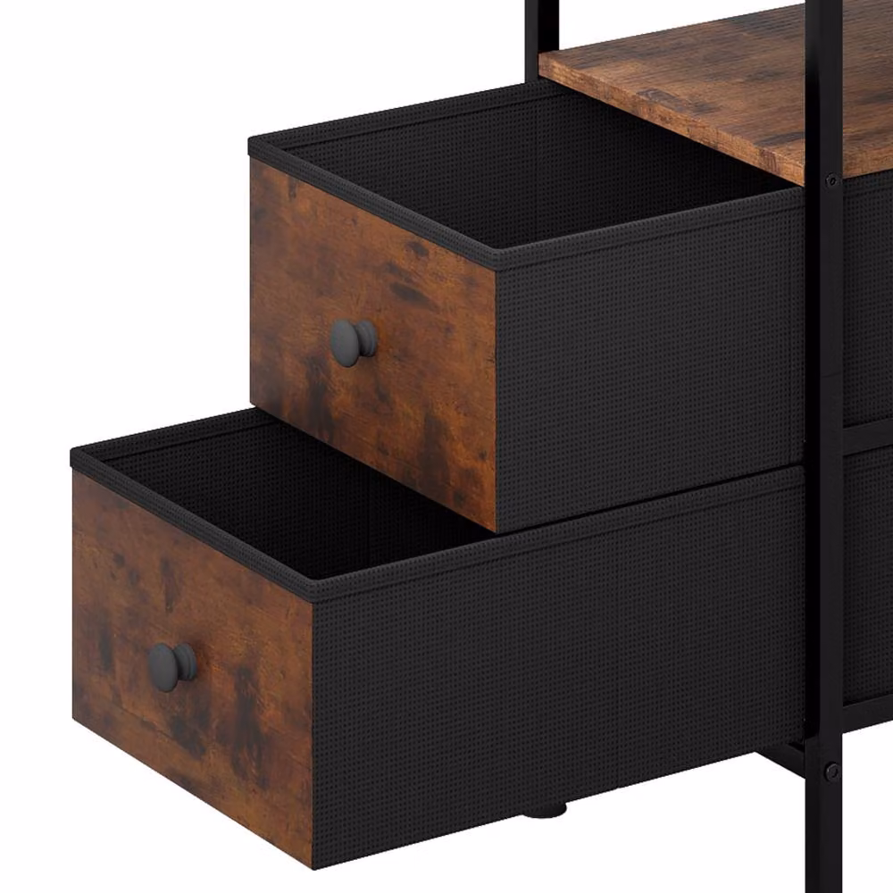 Levede Industrial Slim Bedside Table with Charging Station and 2 Drawers in Brown and Black – 5