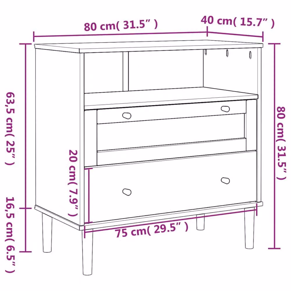 Berkfield Home SENJA Sideboard in Black Rattan Look Solid Pine Wood, W/D/H: 80 x 40 x 80 cm – 6