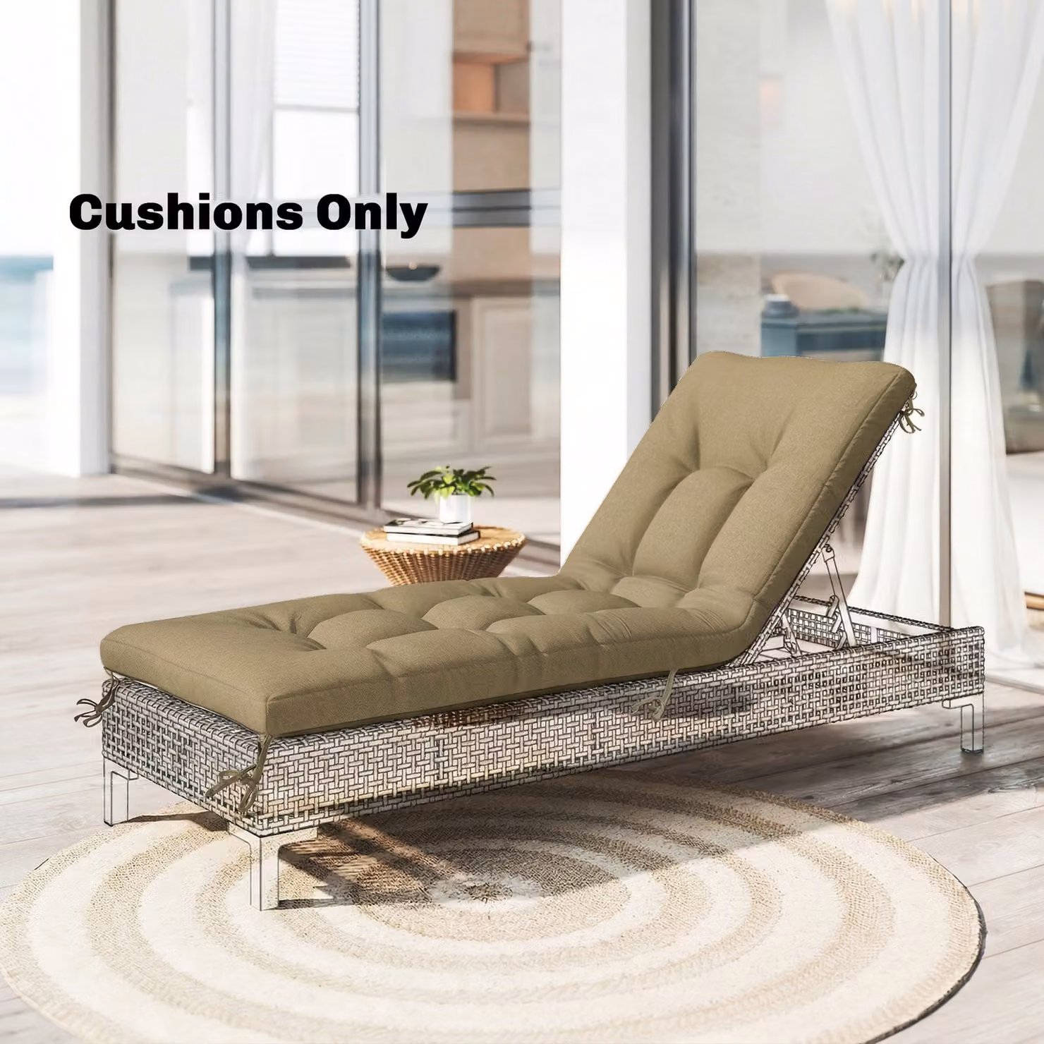 Outsunny Memory Foam Sun Lounger Cushion with Ties in Sand, Fits 190 x 60 cm – 2