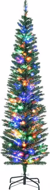 HOMCOM 6ft Pencil Shape Artificial Christmas Tree with Colourful LED Lights and Steel Base – 1