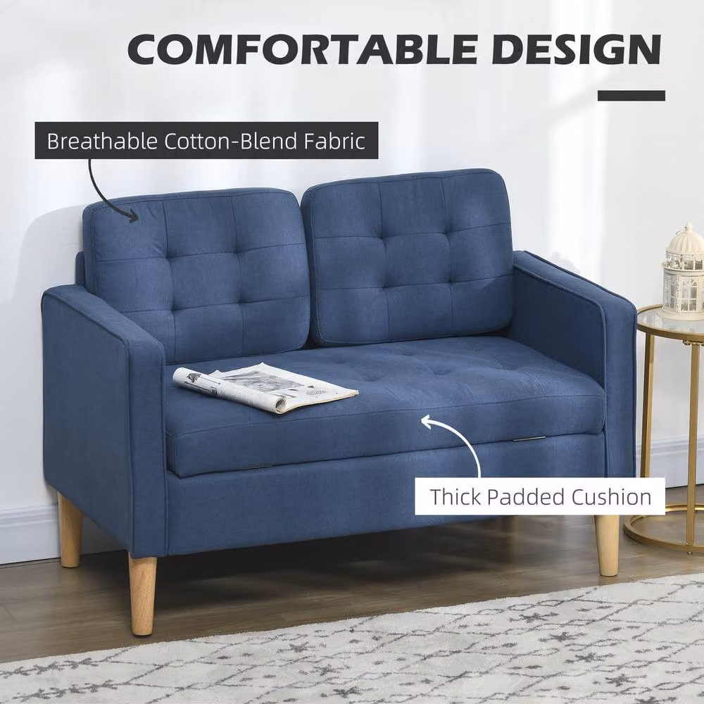 ERGOVEXA Modern Blue 2 Seater Loveseat Sofa with Solid Wood Frame and Fabric Upholstery – 6