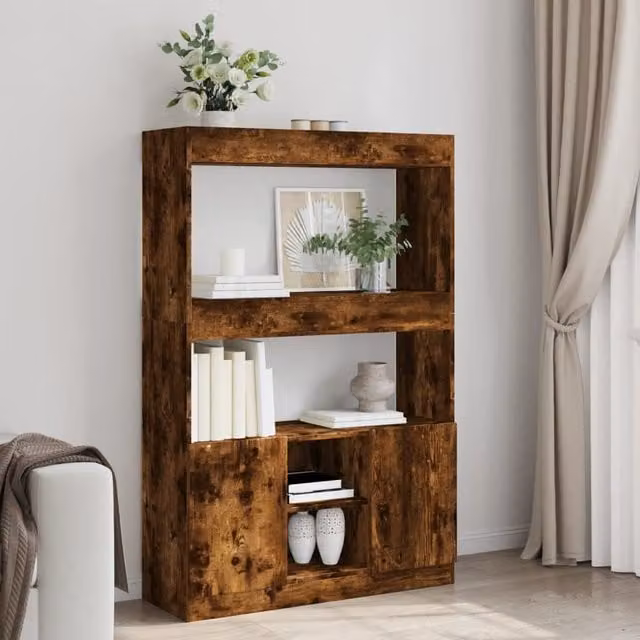 Berkfield Home Smoked Oak Highboard in Brown, W/D/H: 92 x 33 x 140 cm – 1