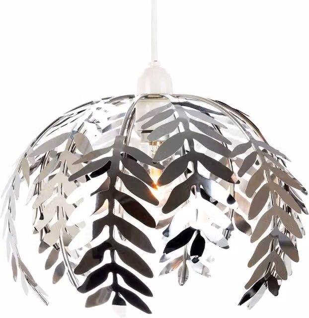 Happy Homewares Traditional Fern Leaf Design Ceiling Pendant Light Shade in Silver