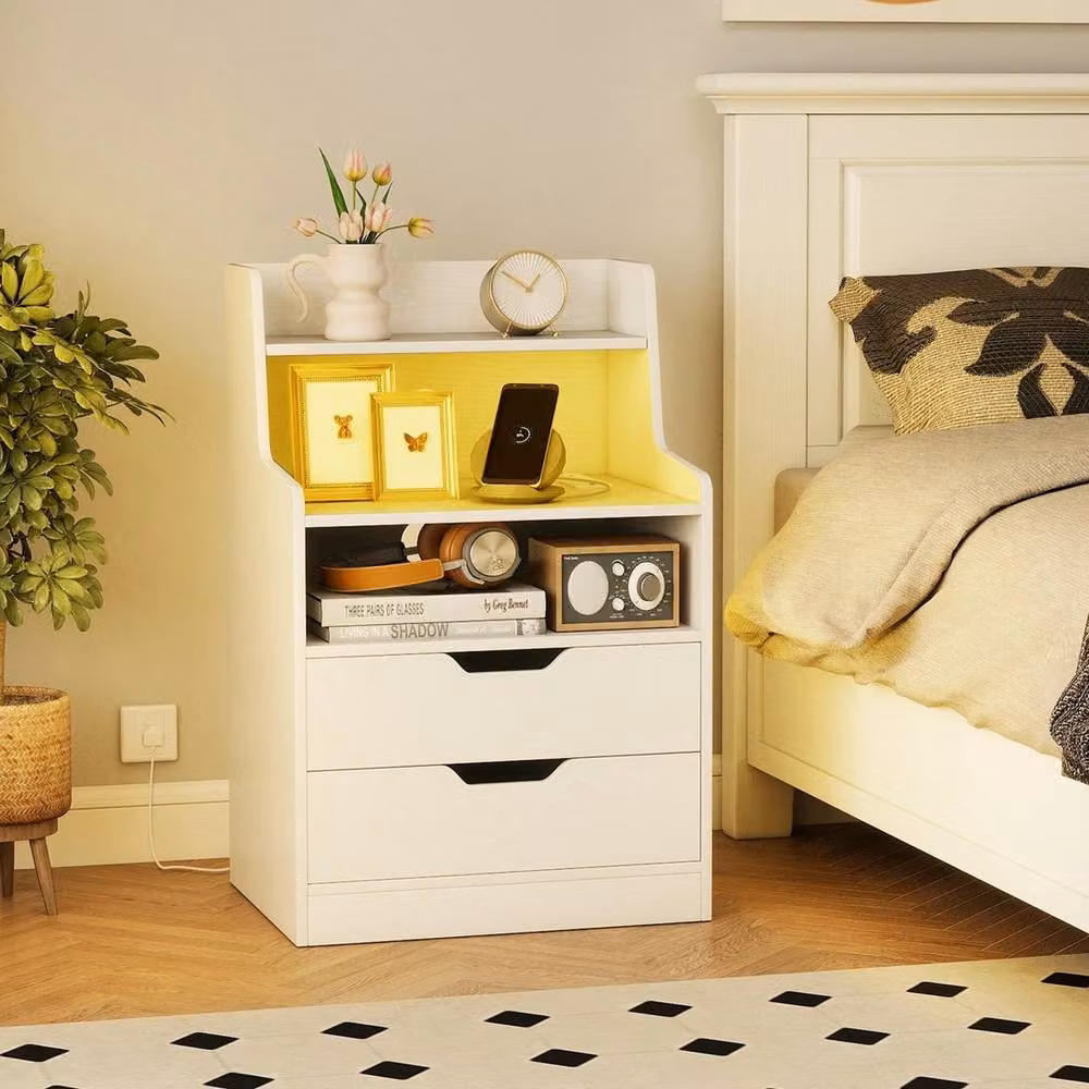 FORGEVIO Modern White LED Nightstand with Integrated Lighting and Charging Station – 4