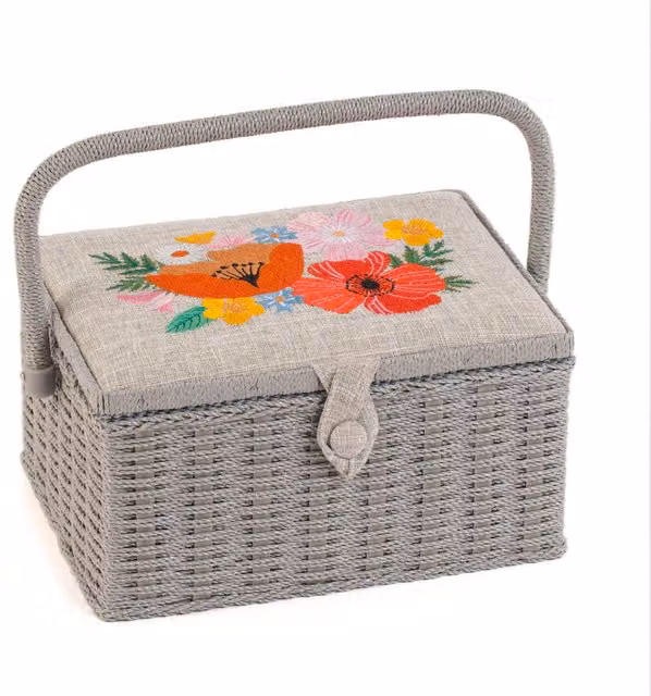 HG Sewing Box with Embroidered Lid in Natural and Wildflowers