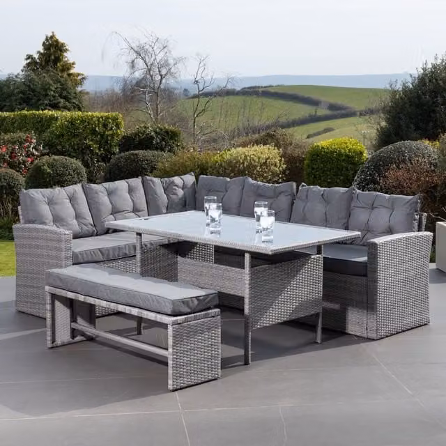 Artemis Home Piana Grey Rattan Outdoor Corner Sofa Set with Table and Bench