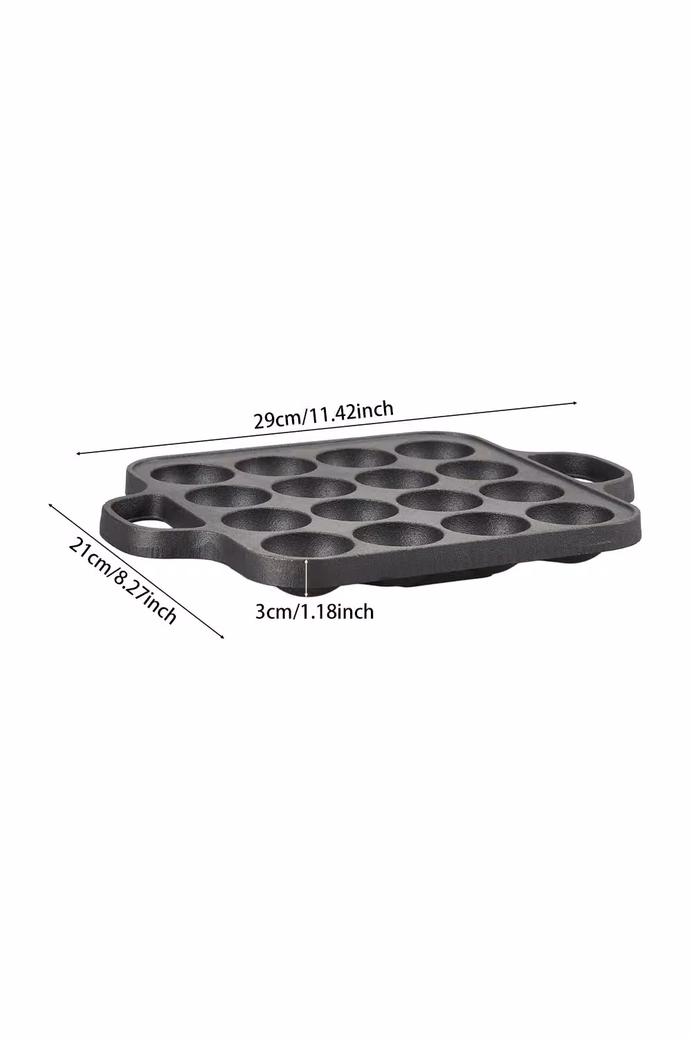 Living and Home 16-Hole Square Cast Iron Takoyaki Pan with Handles Black – 7