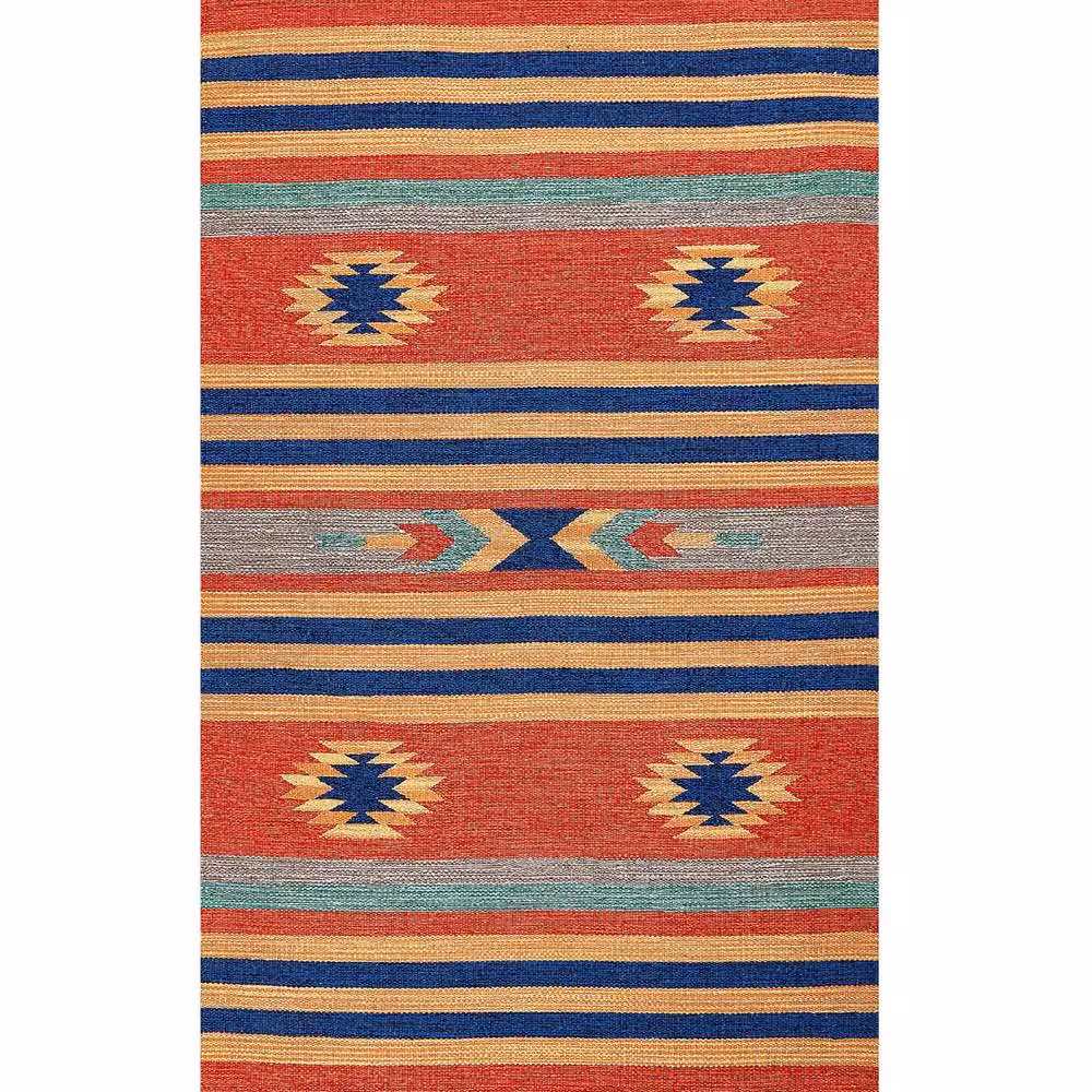 Wyld and Coco Multicolour Cotton Kilim Handwoven Rectangular Rug with Fringes W: 80 cm, L: 150 cm – 2