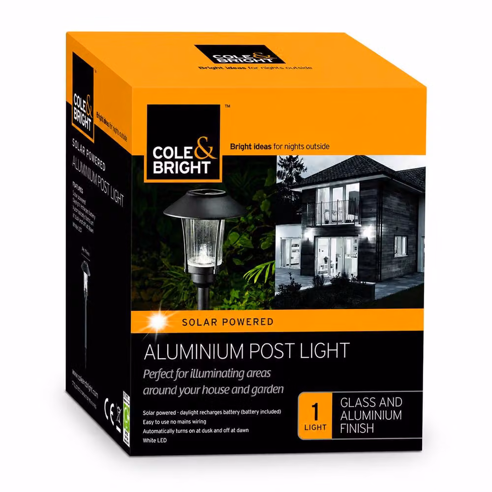 Simpa Set of 2 Solar Powered Black Aluminium Garden Post Lantern Lights – 3
