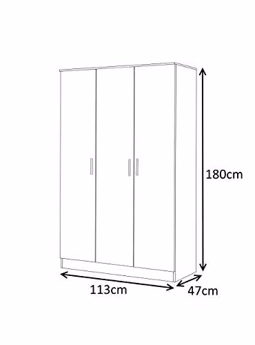 Reflect 3 Door Plain Wardrobe in Grey Gloss and Matt White with Hanging Rail and Internal Shelves, H 180 cm x W 113 cm x D 47 cm – 3