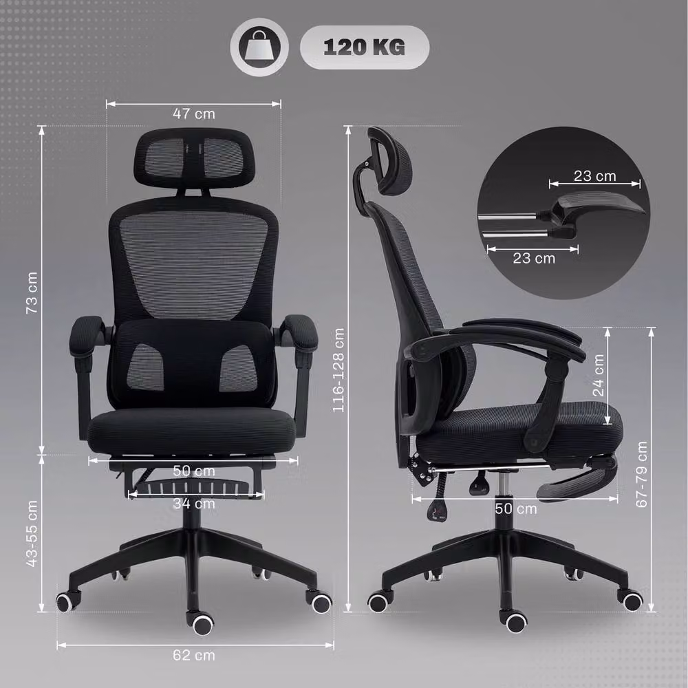 NESTLUNE Ergonomic Office Chair with Headrest in Black Fabric – 2