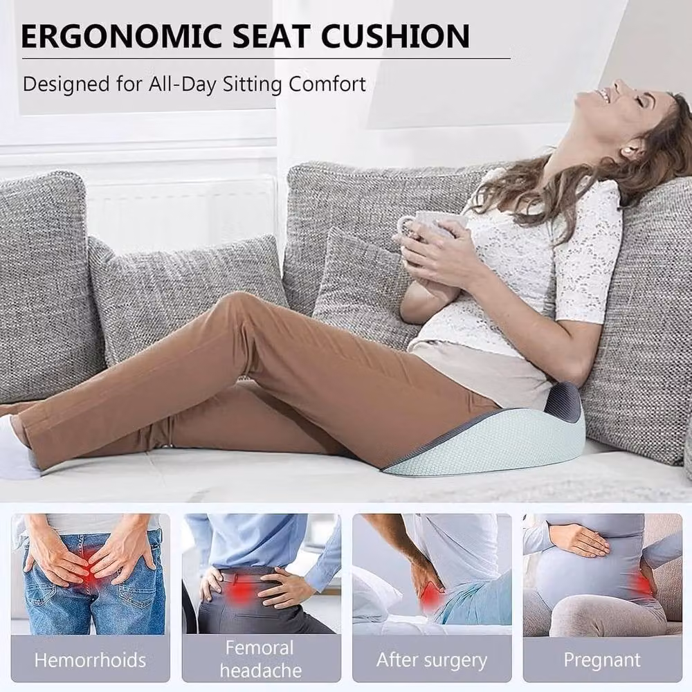 KORVIXA Memory Foam Coccyx Pain Relief Seat Pillow in Black and Grey with Removable Breathable Cover – 2