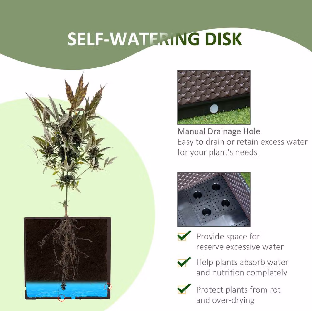 STILVORA Set of 2 Self-Watering Raised Plastic Planters in Brown, W/D/H: 48.0 x 46.5 x 50.0 cm – 4