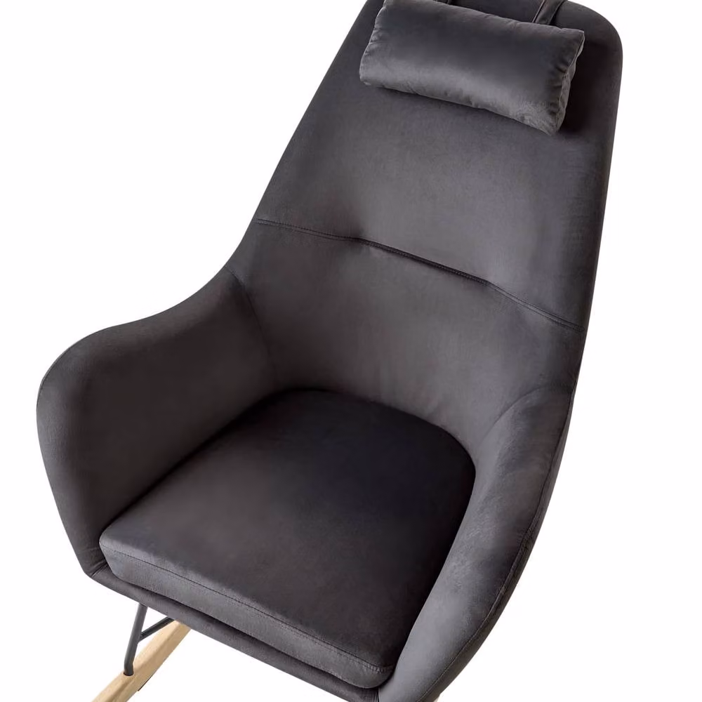 Wyld and Coco Grey Velvet Rocking Chair with Armrests and Mixed Wood and Metal Legs – 5