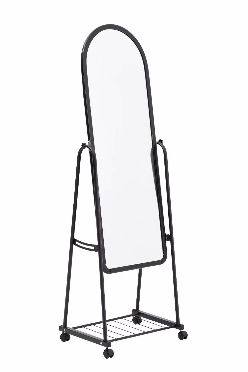 Living and Home Arched Full-Length Mirror with Stand and Wheels, Black, W: 45 cm, H: 160 cm – 2
