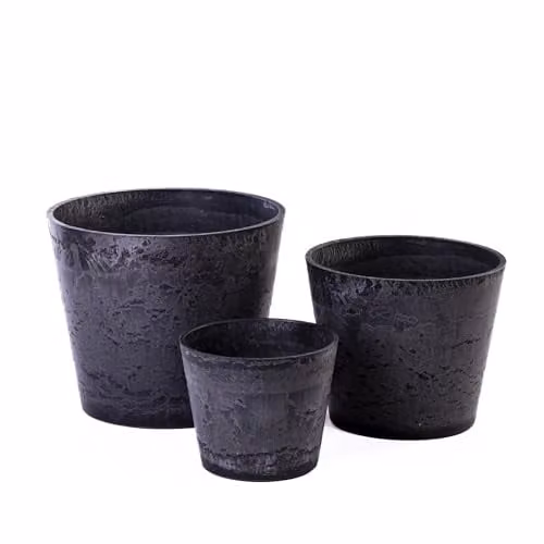 Garden Gear Caesar Charcoal Marble Effect Plastic Garden Planter Set, Grey, Brown and Anthracite, W: 41 cm, H: 50 cm, Pack of 2 – 3