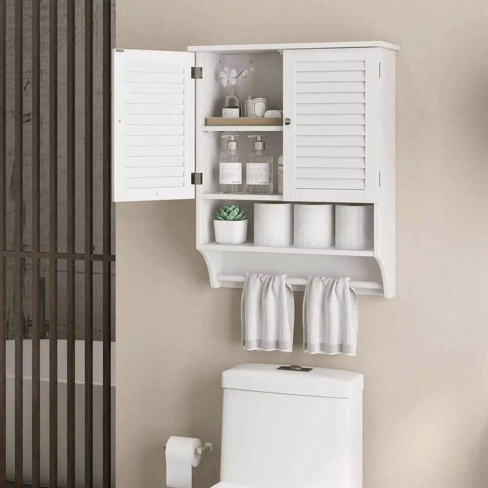 KORVIXA White Wall Mounted Bathroom Cabinet with Internal Shelves and Hinged Doors – 4