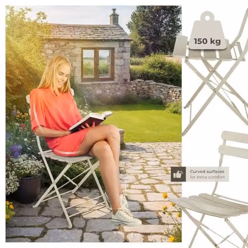 tectake Bistro Set with 1 Garden Table and 2 Chairs in Beige – 5