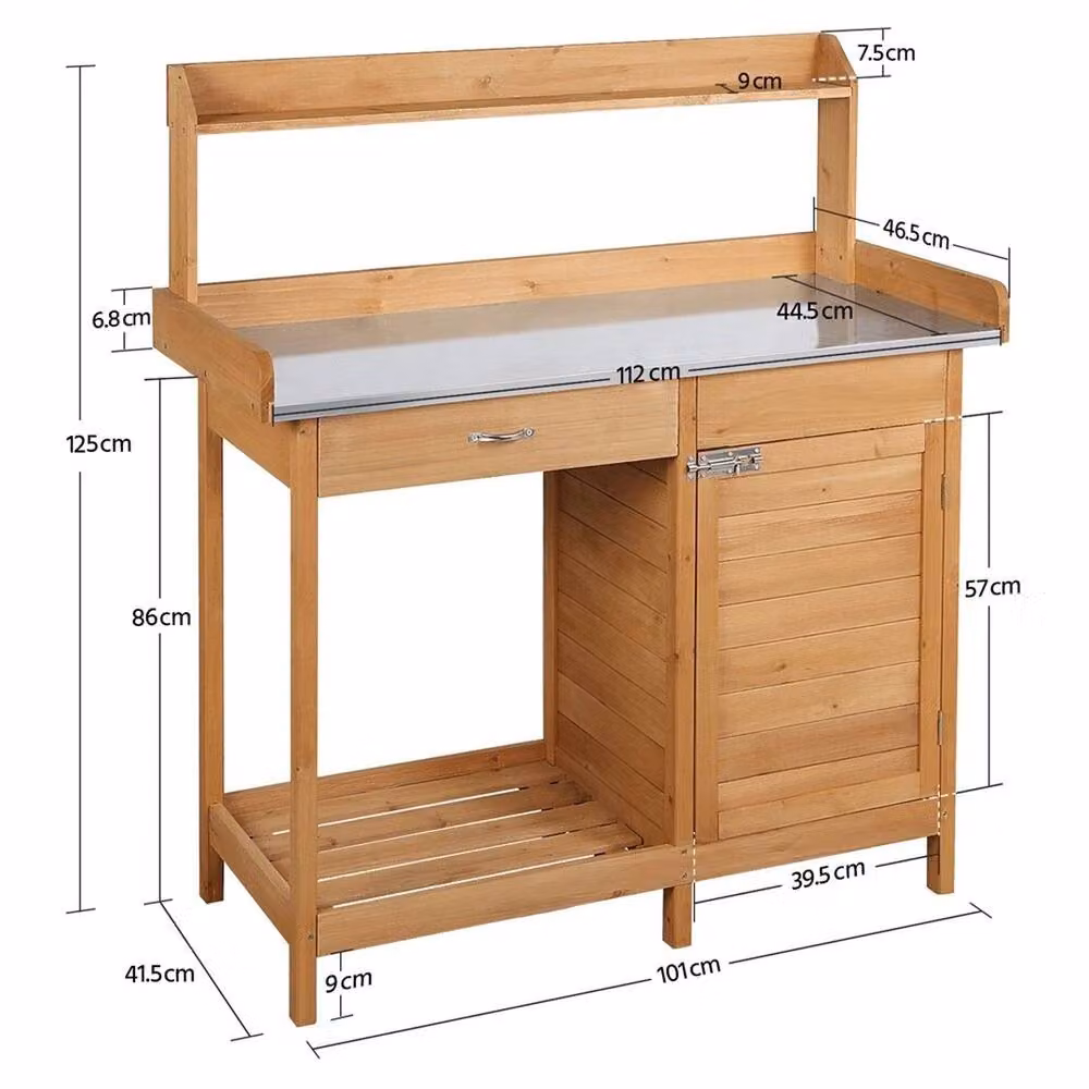 EONLION Rustic Wood and Metal Garden Potting Bench in Natural Brown, Width: 100 cm – 2