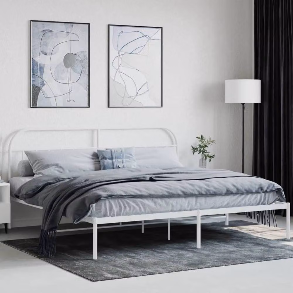 Berkfield Home Metal Bed Frame with Headboard in White, 200 x 200 cm – 3