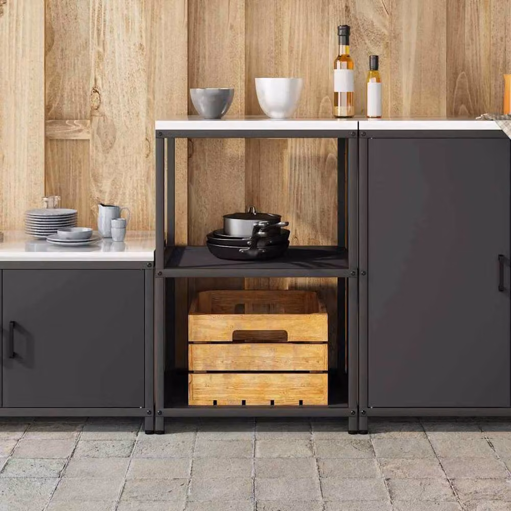 Berkfield Home Kitchen Storage Shelf in Black Matt Steel – 3