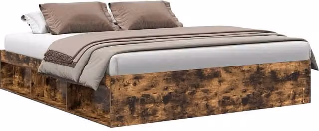 Berkfield Home Modern Bed Frame in Smoked Oak Brown, W/D/H: 200 x 200 x 35 cm – 1