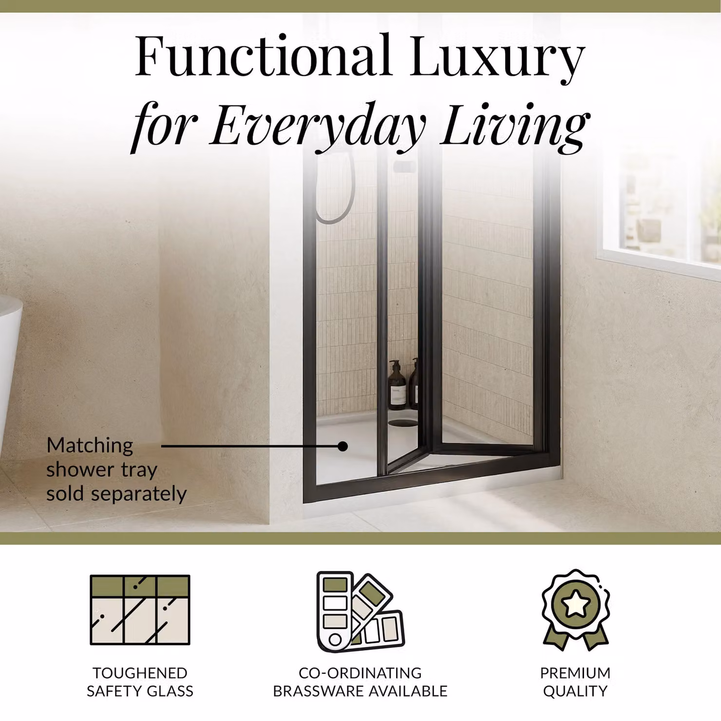 Balterley 4mm Toughened Safety Glass Bi-Fold Shower Door, Black, W: 90 cm, H: 190 cm – 3