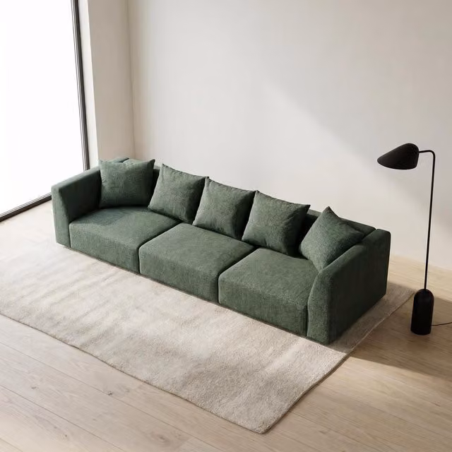 Abakus Direct Tokyo 5 Seater Upholstered Sofa in Grey and Green Brushed Tweed Fabric – 1