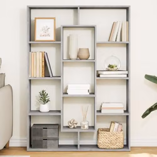 vidaXL Modern Book Cabinet in Concrete Grey, Engineered Wood, W/D/H: 102 x 29 x 143 cm – 2