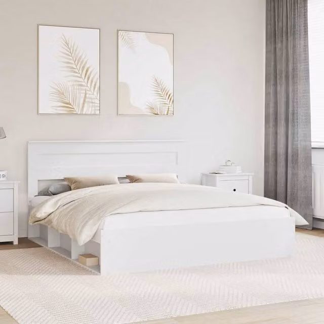 Berkfield Home Modern White Bed Frame with Headboard in Pine and Engineered Wood, W/D/H: 180 x 200 cm