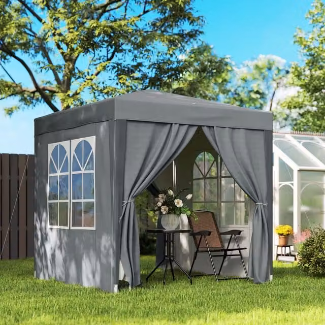 OUTSUNNY Grey Pop Up Gazebo Party Tent Canopy Marquee with Storage Bag, W 200 cm x D 200 cm x H 240 cm – 1